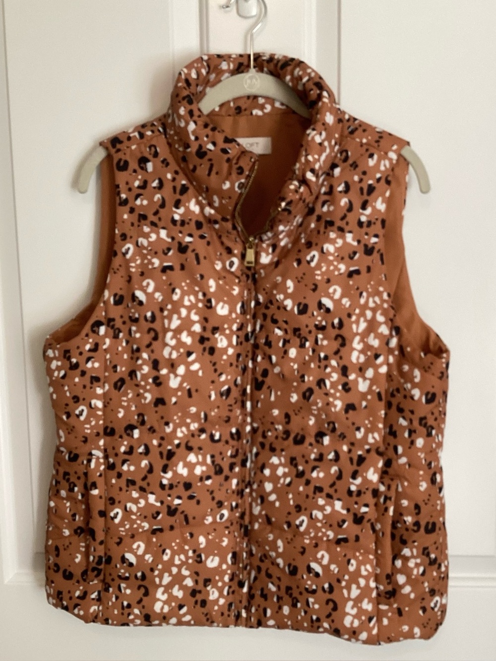 LOFT Rust Leopard Print Quilted Vest